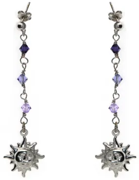 Argento 925 : Orecchini Con Ciondoli di Swarovski e Sole violetto lilla