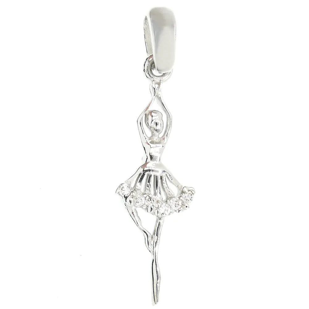 Ciondolo Ballerina in Oro Bianco con Zirconi