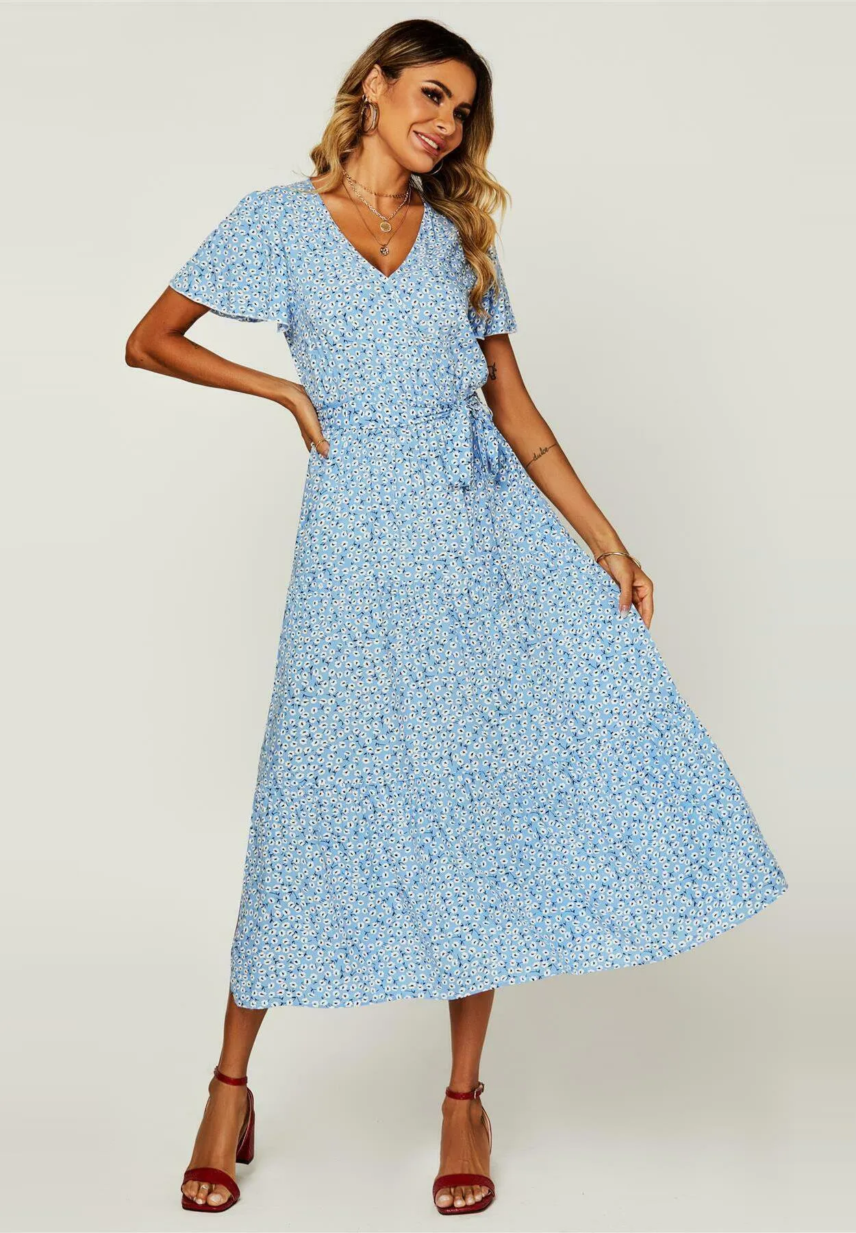 FLORAL HEM TIERED MIDI  - Vestito estivo