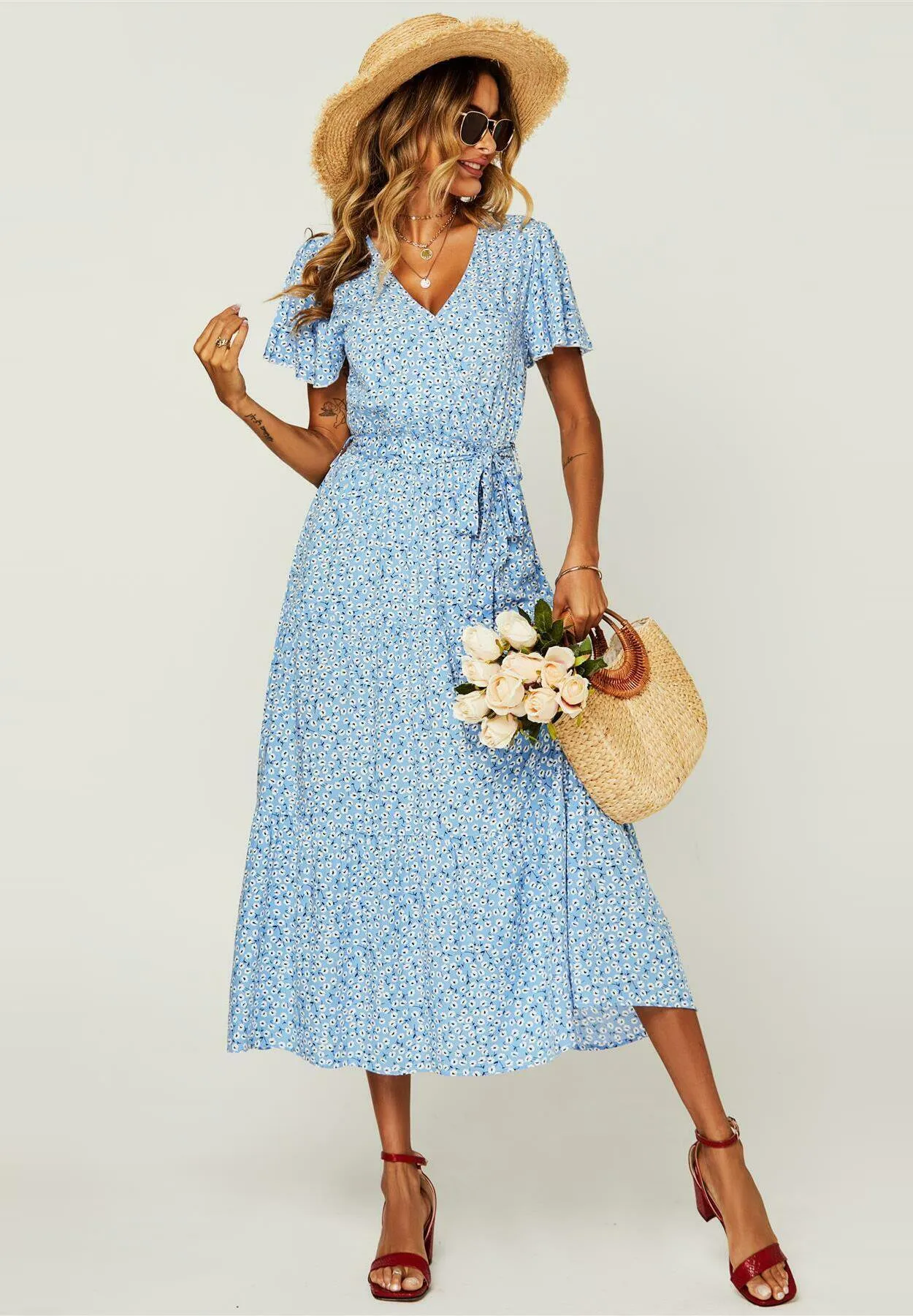FLORAL HEM TIERED MIDI  - Vestito estivo