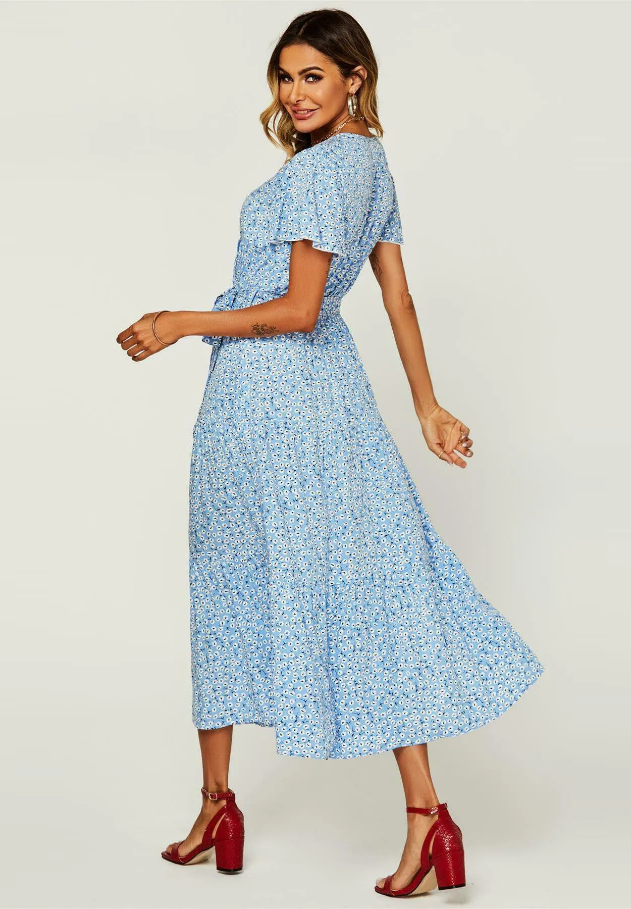 FLORAL HEM TIERED MIDI  - Vestito estivo