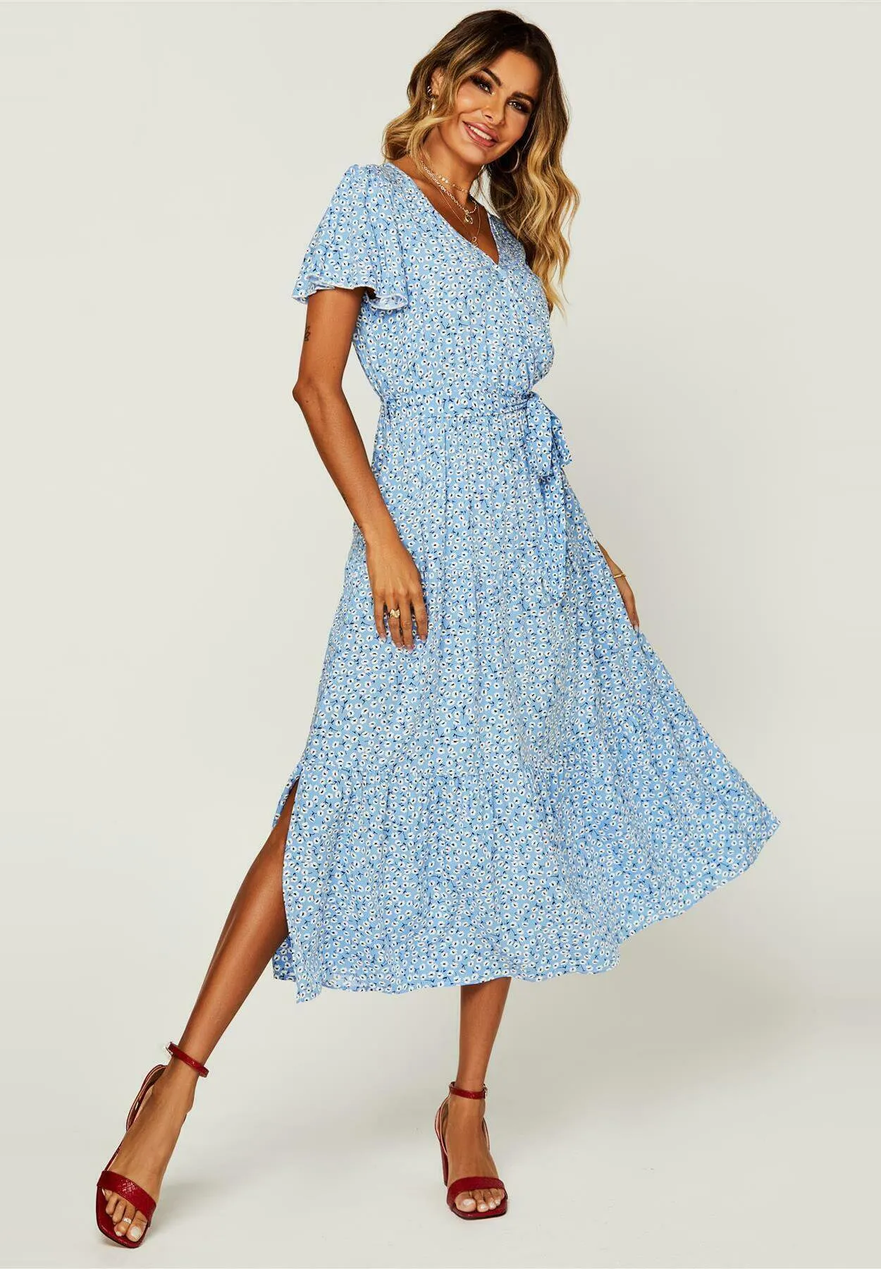 FLORAL HEM TIERED MIDI  - Vestito estivo