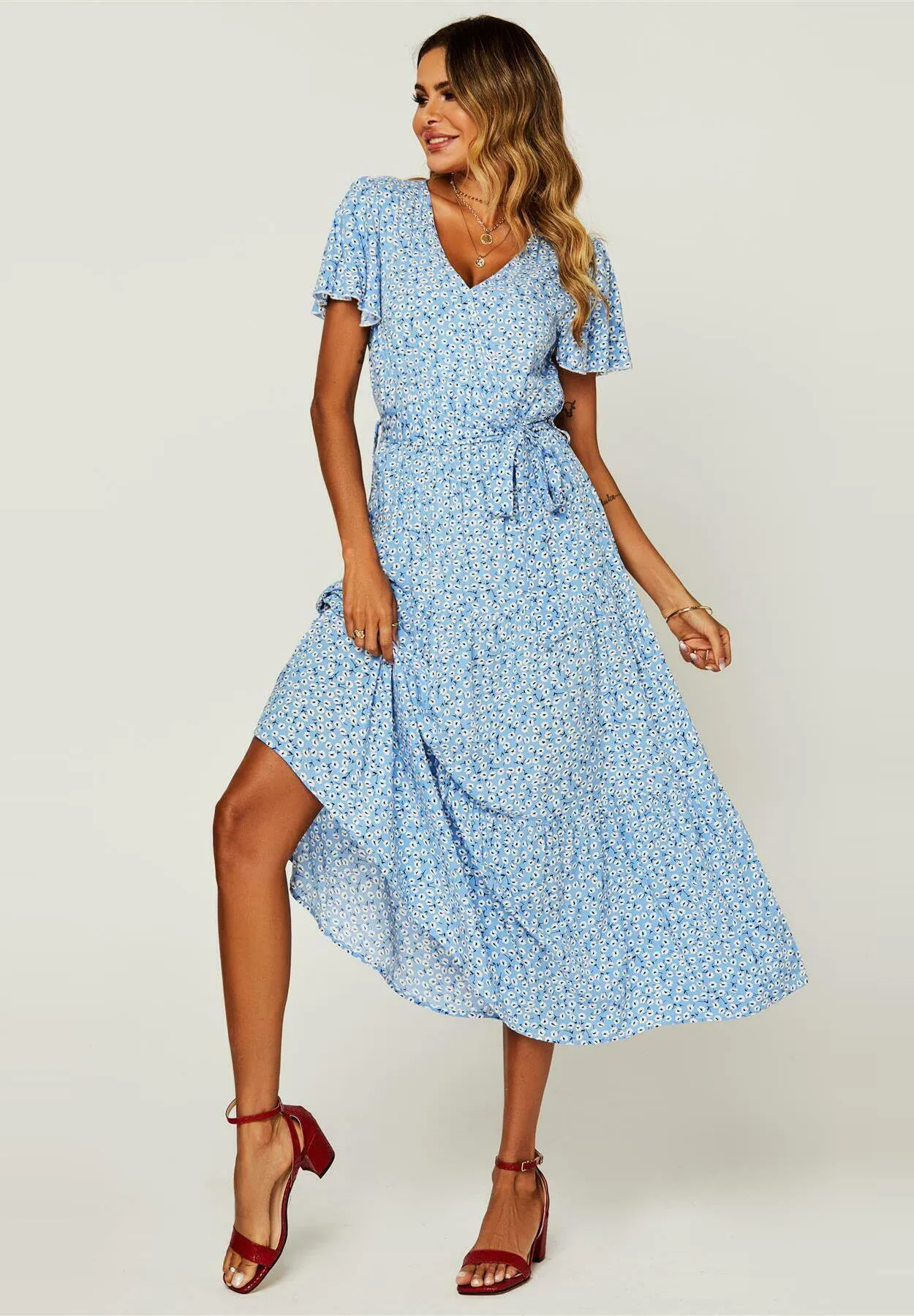 FLORAL HEM TIERED MIDI  - Vestito estivo